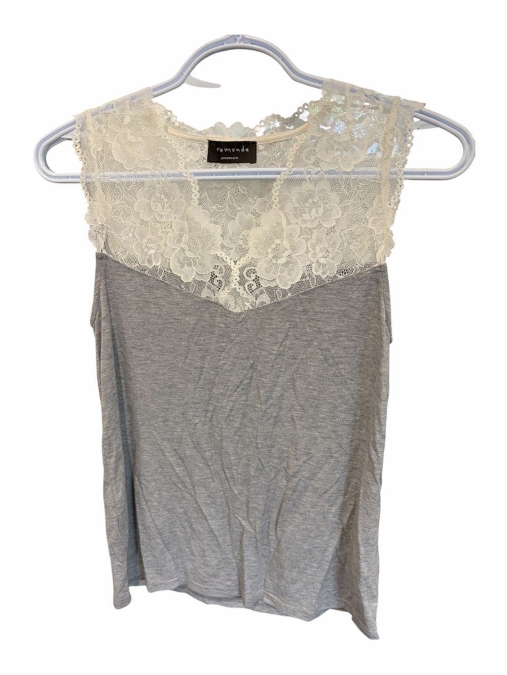 Rosemunde  Gray Tank with Ivory Floral Lace - Size 6 - Like New